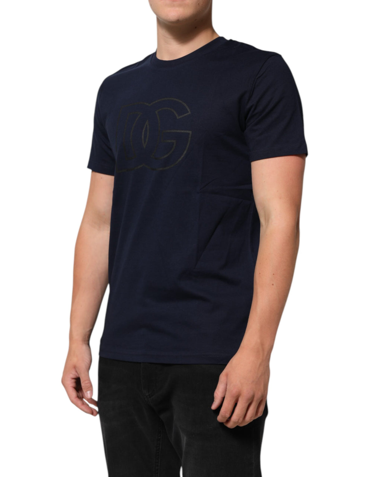 T-shirt homme Dolce &amp; Gabbana en coton bleu foncé avec imprimé du logo DG.