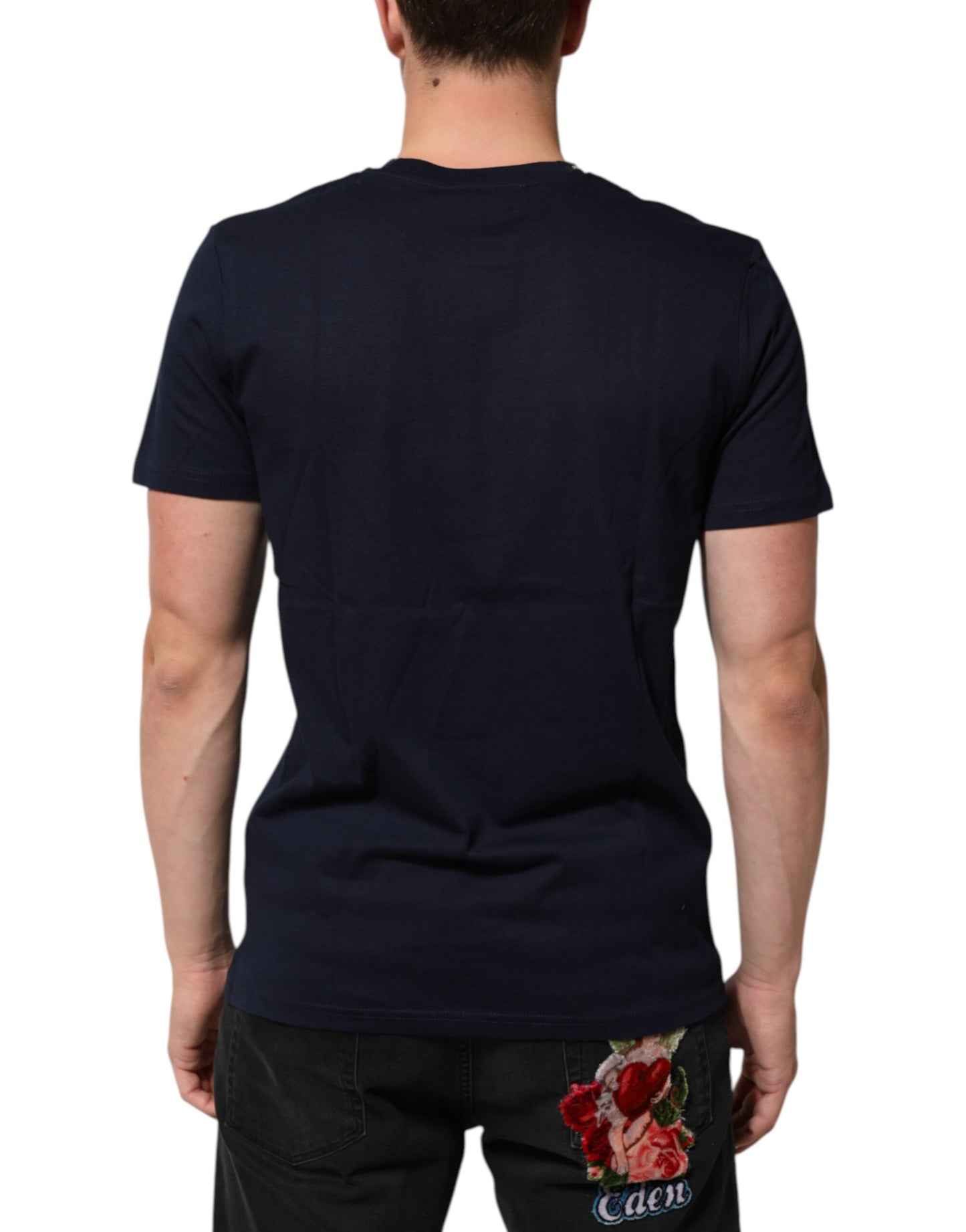 Dolce & Gabbana Dark Blue Cotton DG Logo Print Men’s Top T-shirt