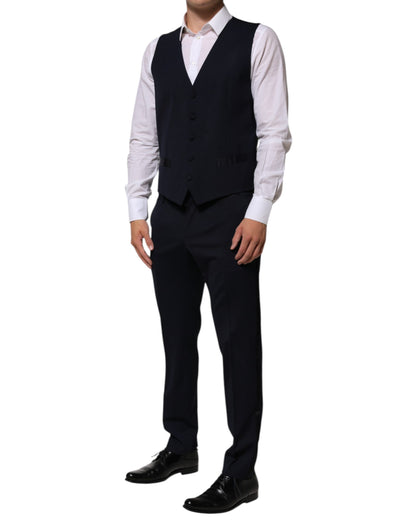 Dolce & Gabbana Black Wool 3 Piece Slim Fit Formal Men Suit