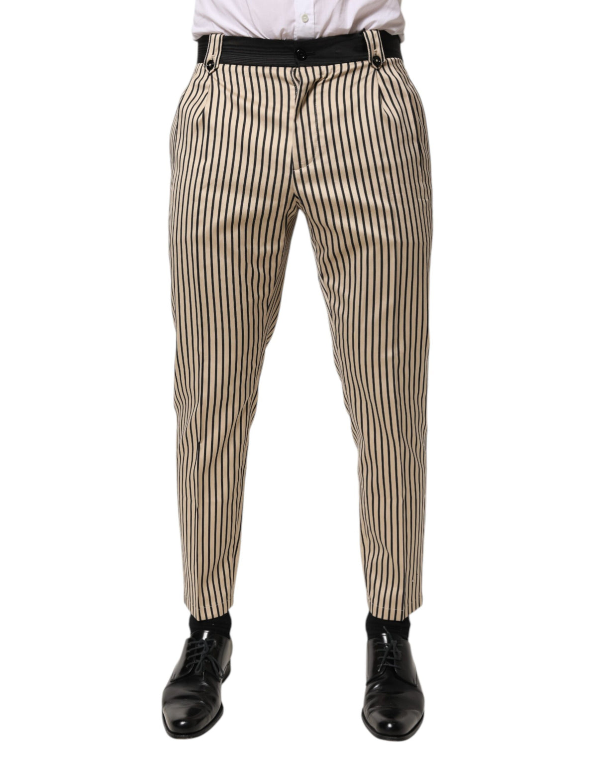 Pantalon slim en coton rayé beige et noir Dolce &amp; Gabbana