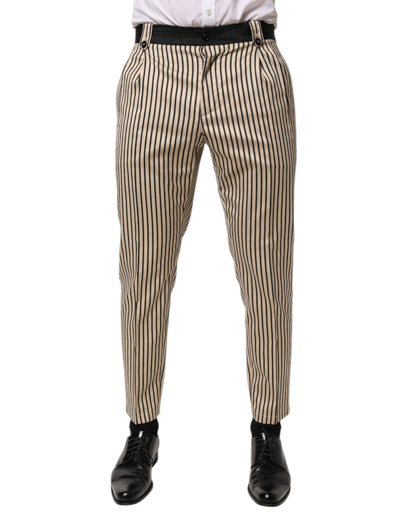 Dolce &amp; Gabbana beige en zwart gestreepte katoenen slim fit broek