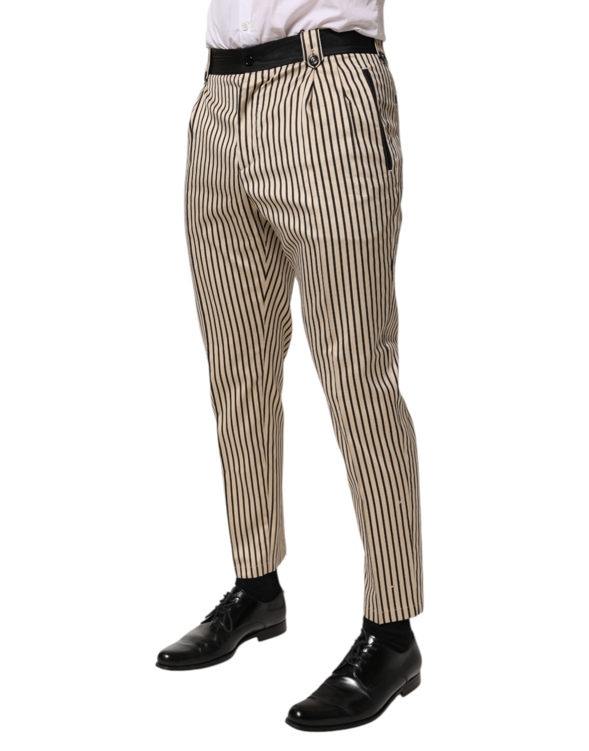 Pantalon slim en coton rayé beige et noir Dolce &amp; Gabbana