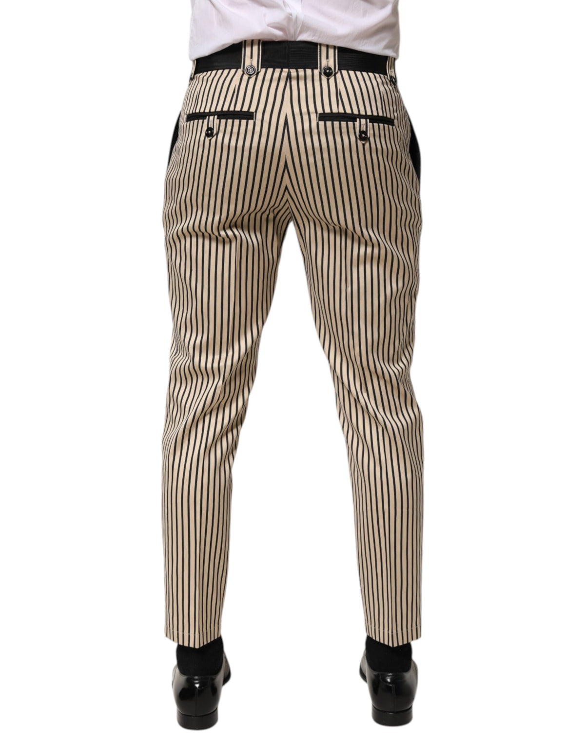 Pantalon slim en coton rayé beige et noir Dolce &amp; Gabbana