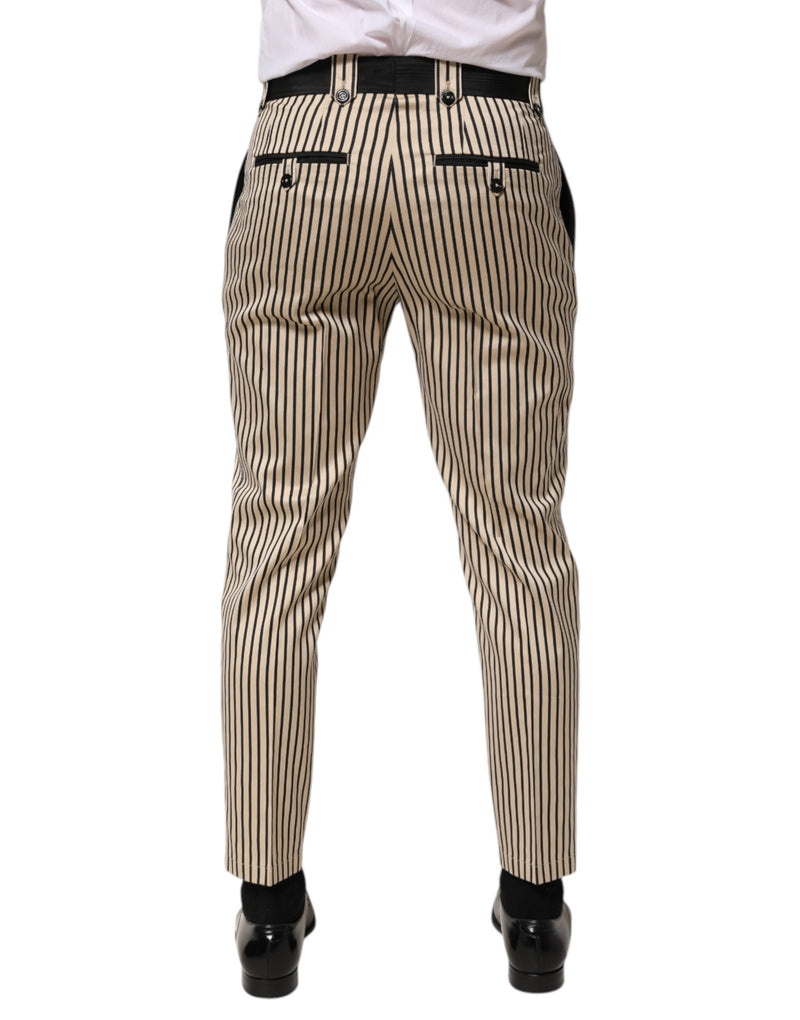 Dolce &amp; Gabbana beige en zwart gestreepte katoenen slim fit broek