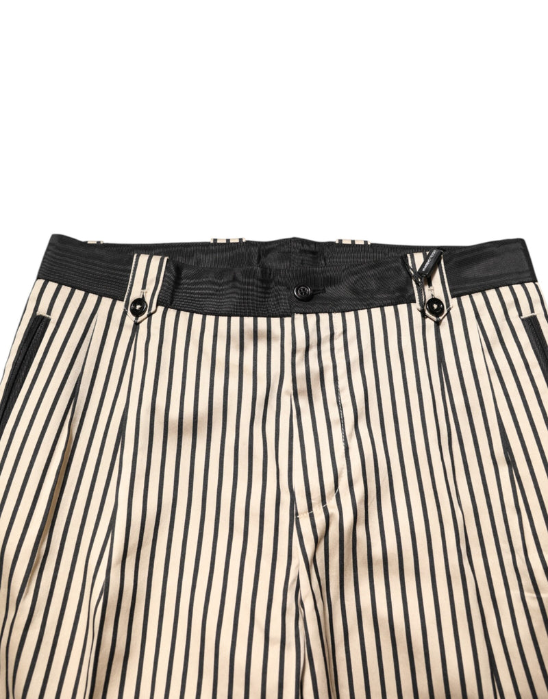 Dolce &amp; Gabbana beige en zwart gestreepte katoenen slim fit broek