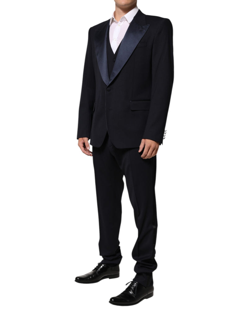 Dolce & Gabbana Black 3 Piece Wool Silk Blend Suit SICILIA