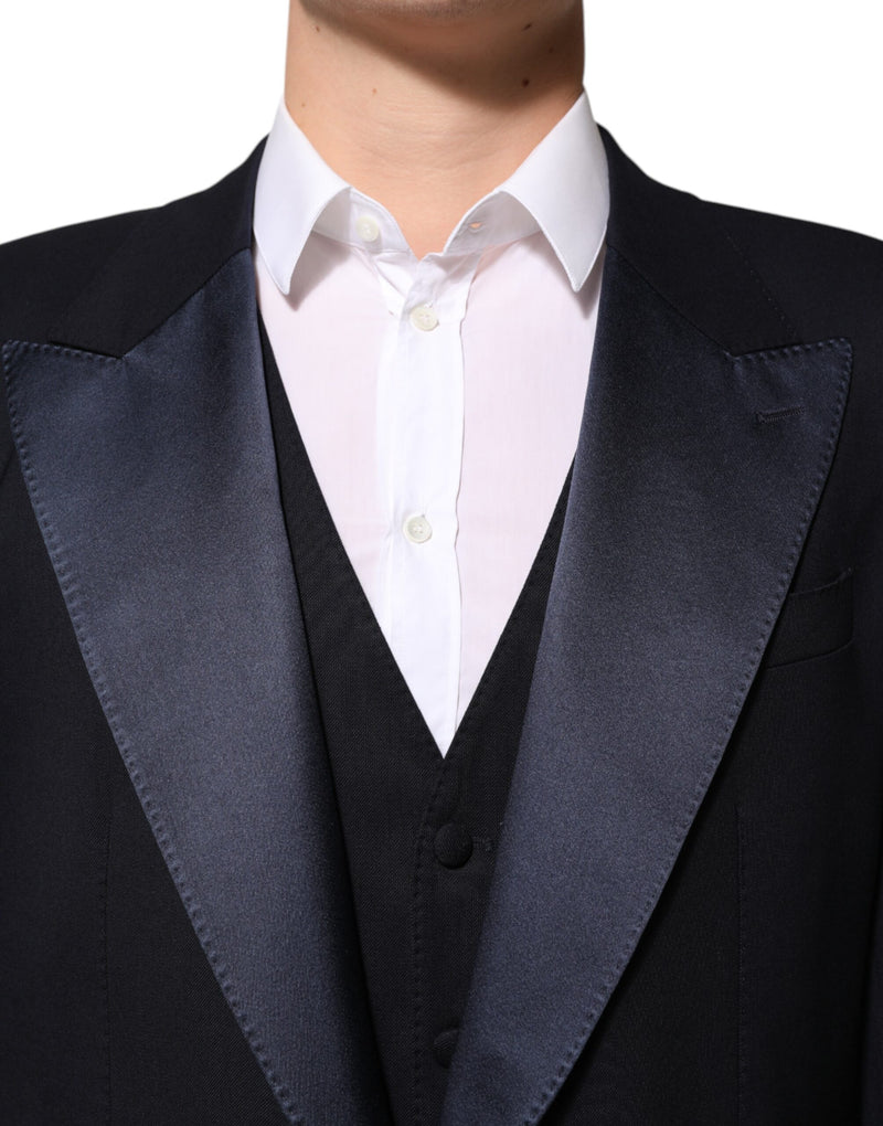 Dolce & Gabbana Black 3 Piece Wool Silk Blend Suit SICILIA