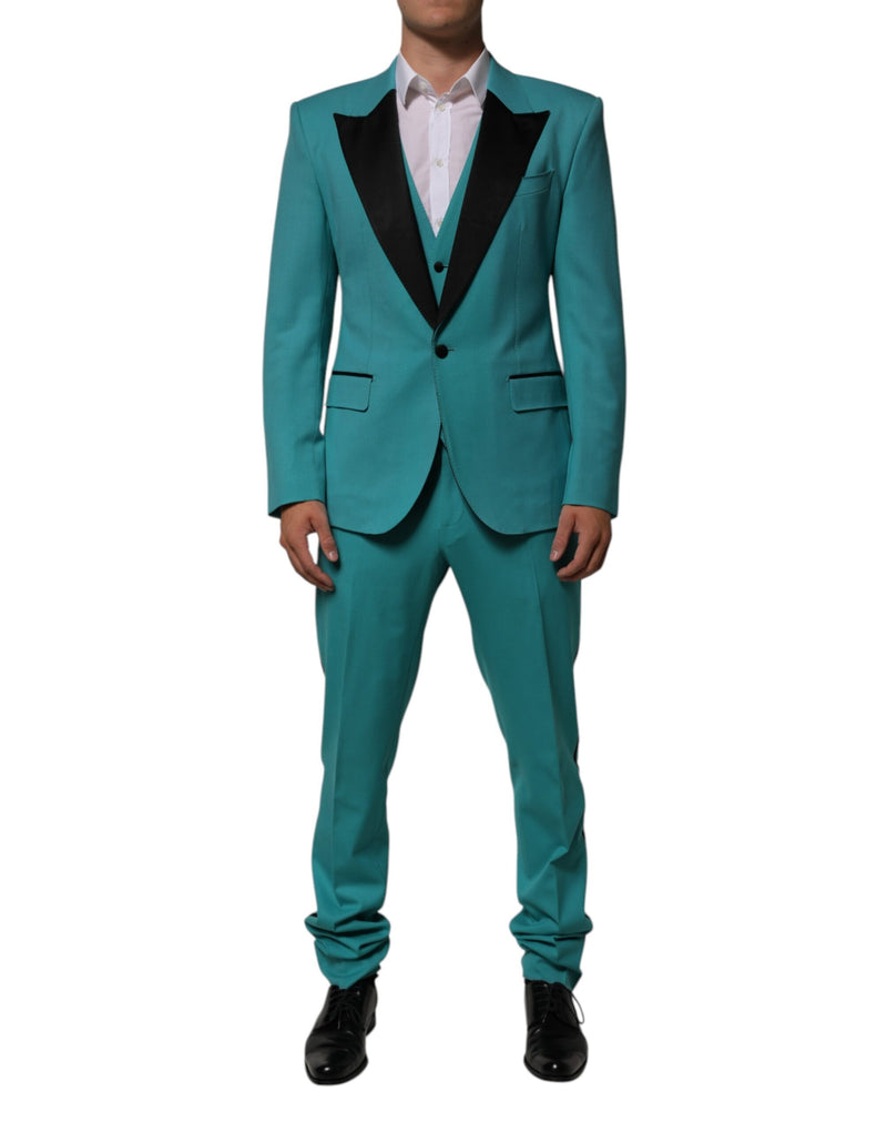 Dolce & Gabbana Sicilia Cyan 3 Piece Wool Silk Blend Suit