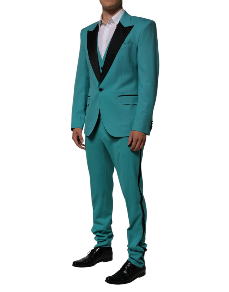 Dolce & Gabbana Sicilia Cyan 3 Piece Wool Silk Blend Suit