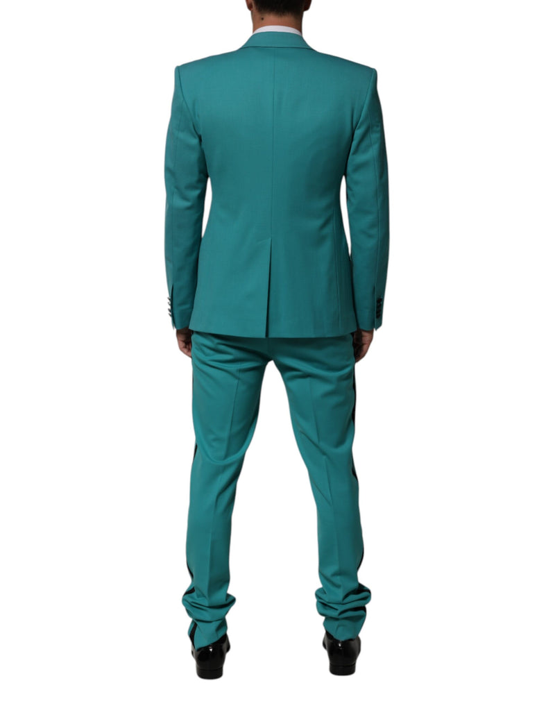 Dolce & Gabbana Sicilia Cyan 3 Piece Wool Silk Blend Suit