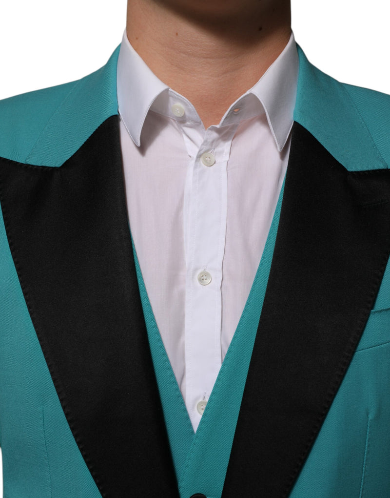 Dolce & Gabbana Sicilia Cyan 3 Piece Wool Silk Blend Suit
