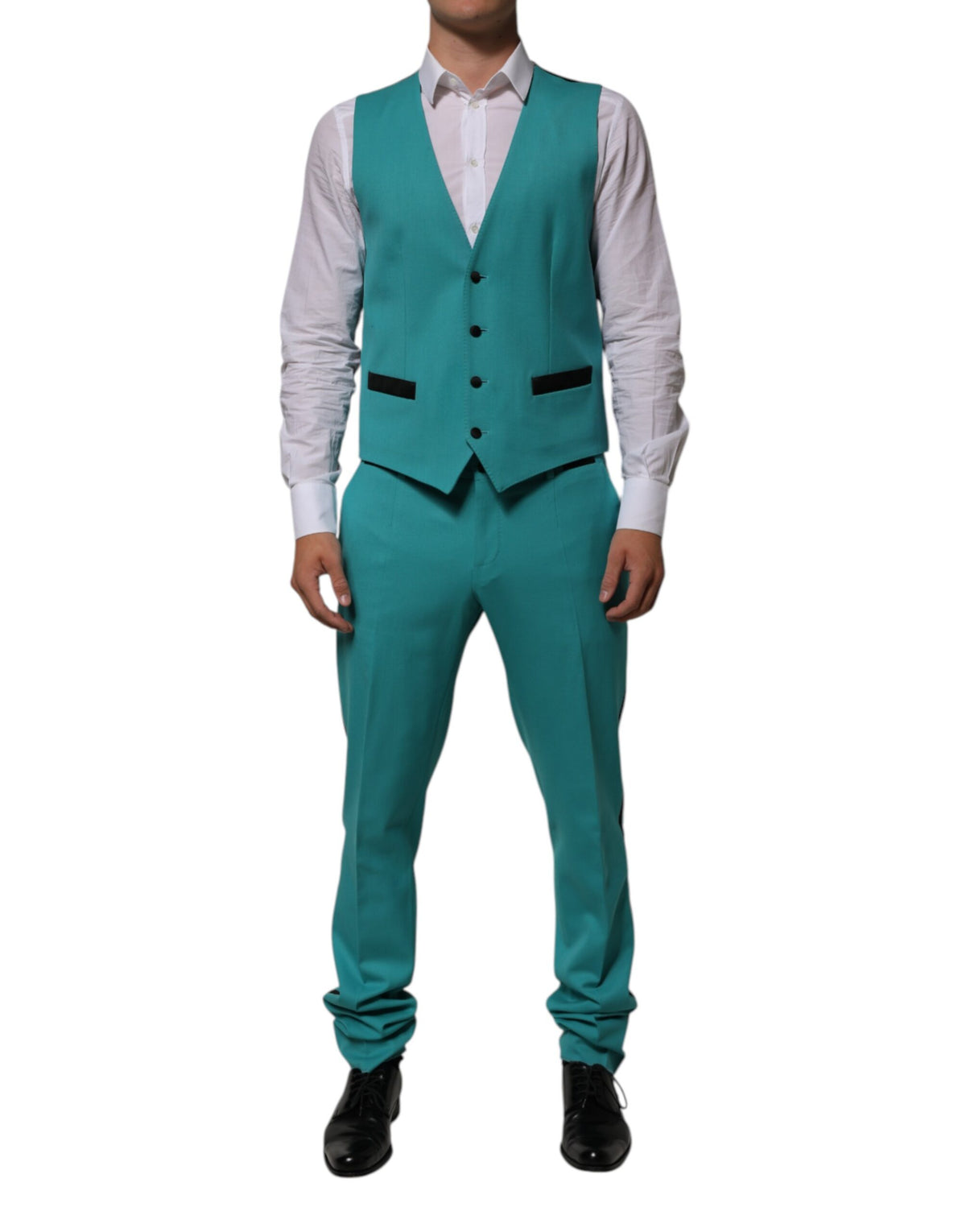 Dolce & Gabbana Sicilia Cyan 3 Piece Wool Silk Blend Suit