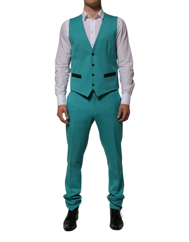 Dolce & Gabbana Sicilia Cyan 3 Piece Wool Silk Blend Suit