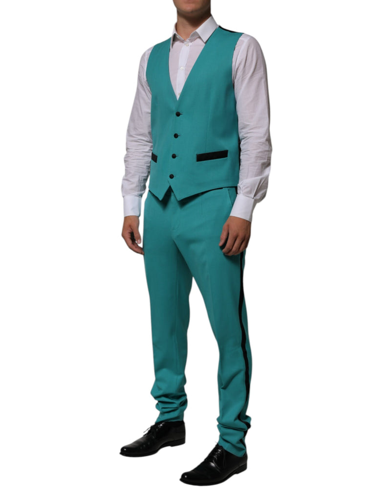 Dolce & Gabbana Sicilia Cyan 3 Piece Wool Silk Blend Suit