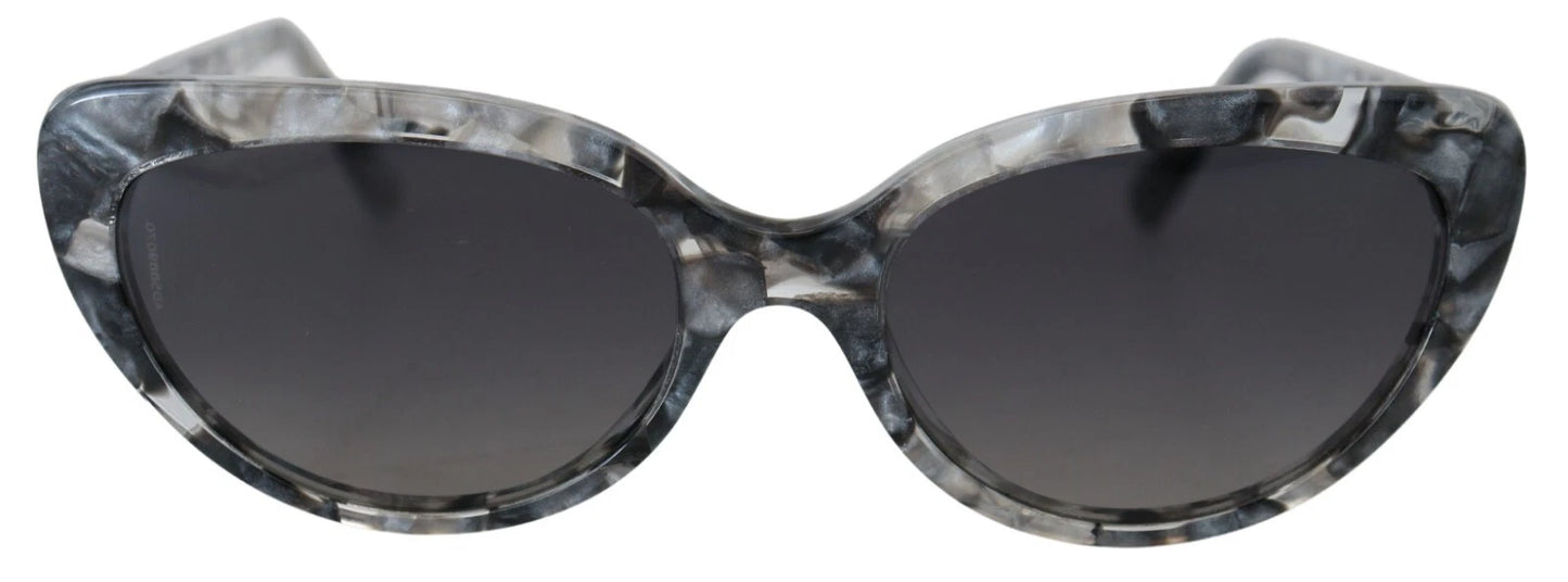 Lunettes de soleil Dolce & Gabbana DG4194, forme œil de chat, en acétate gris, avec plaque logo.