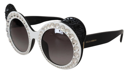 Lunettes de soleil Dolce & Gabbana DG4325BM en acétate blanc et noir, avec cristaux.
