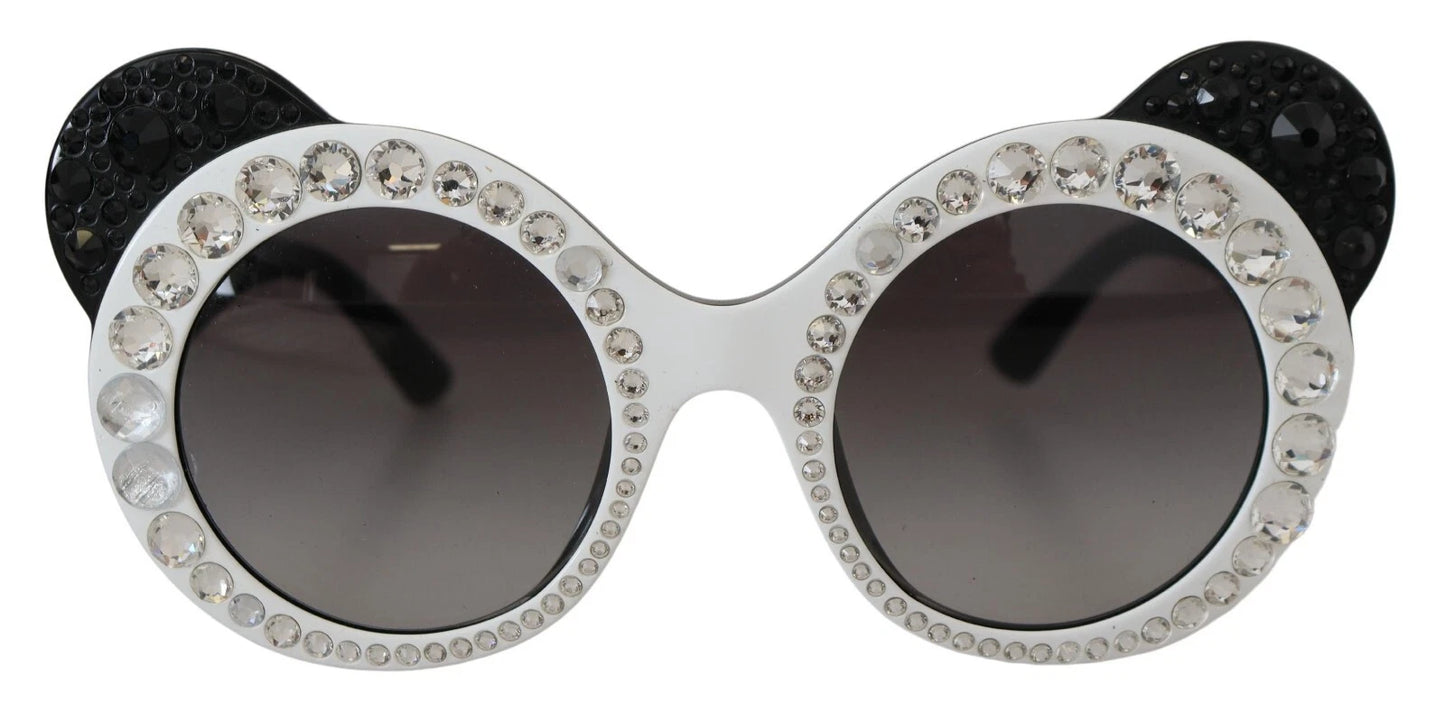 Lunettes de soleil Dolce & Gabbana DG4325BM en acétate blanc et noir, avec cristaux.