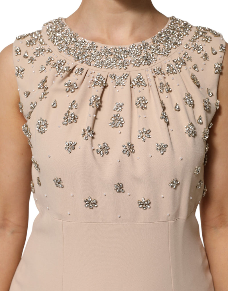 Robe Dolce & Gabbana Ecru Nude avec Cristaux et Perles