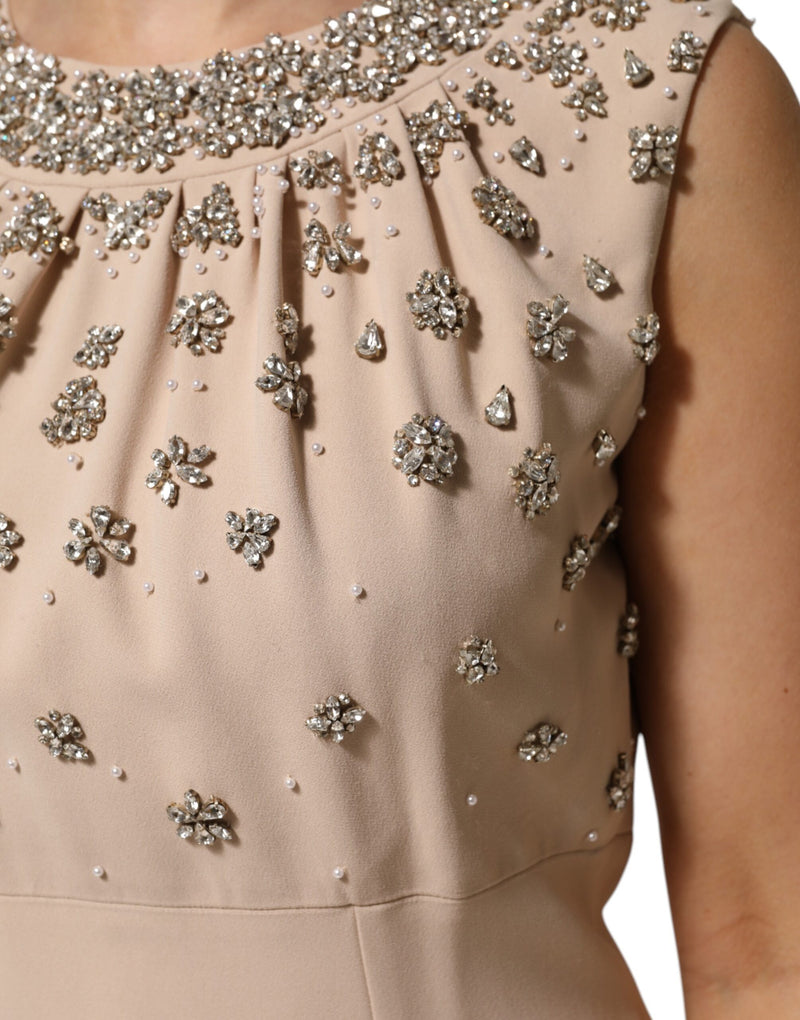 Robe Dolce & Gabbana Ecru Nude avec Cristaux et Perles