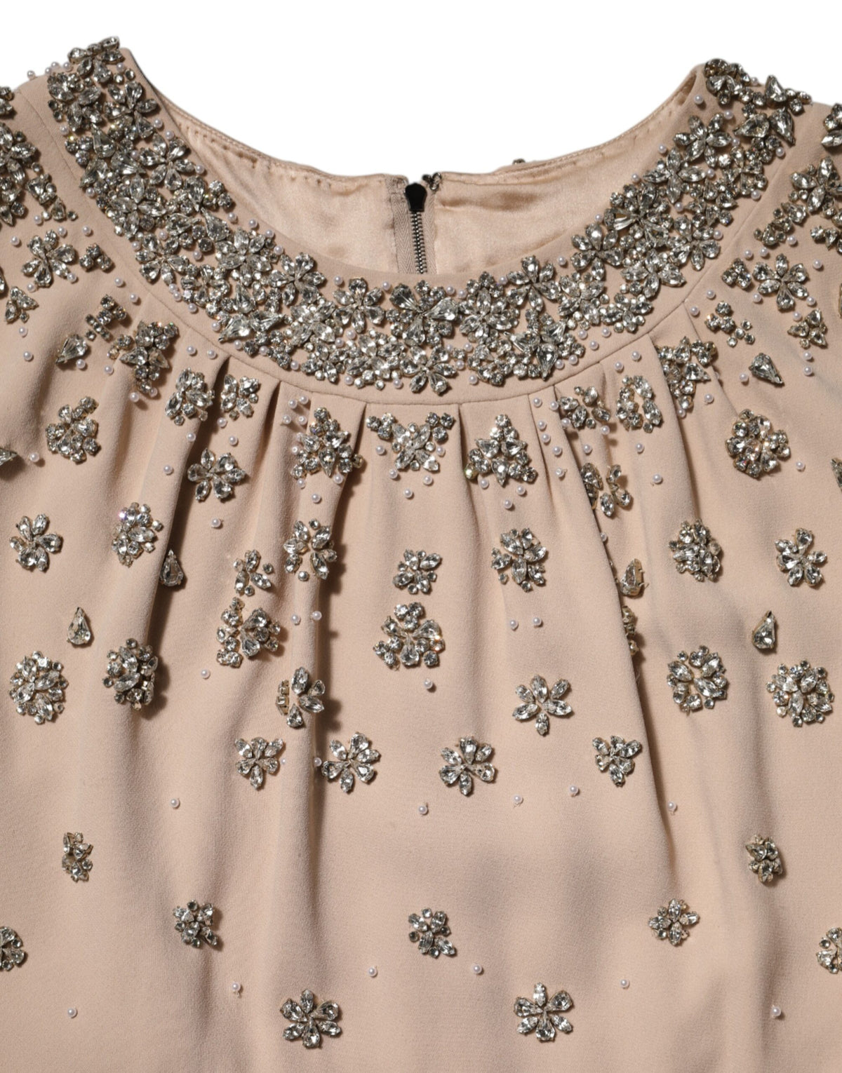 Robe Dolce & Gabbana Ecru Nude avec Cristaux et Perles