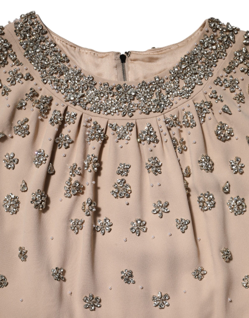 Robe Dolce & Gabbana Ecru Nude avec Cristaux et Perles