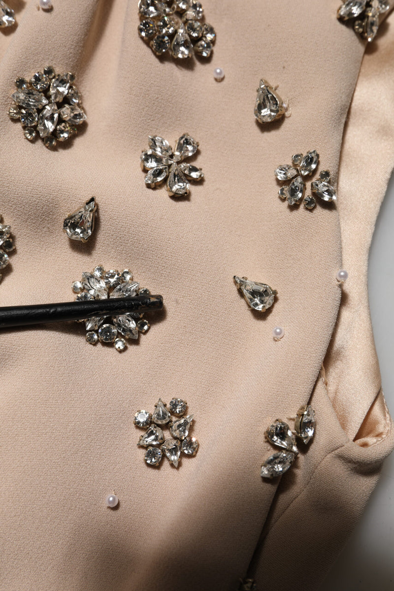 Robe Dolce & Gabbana Ecru Nude avec Cristaux et Perles