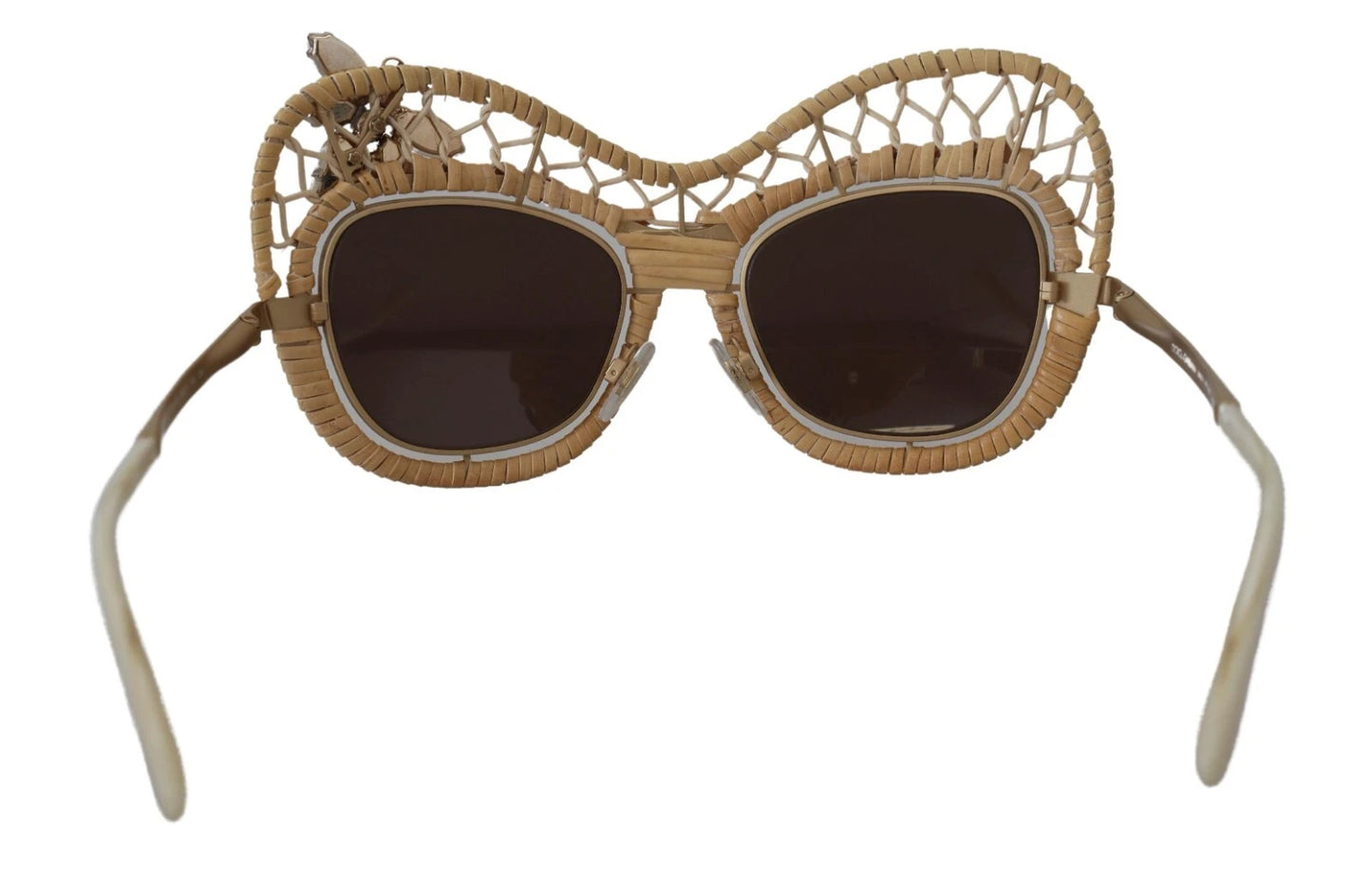 Lunettes de soleil Dolce & Gabbana DG2159B beige doré, forme papillon, avec strass.