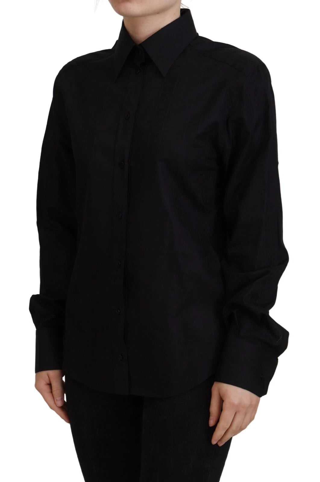Dolce & Gabbana Black Cotton Collared Long Sleeves Shirt