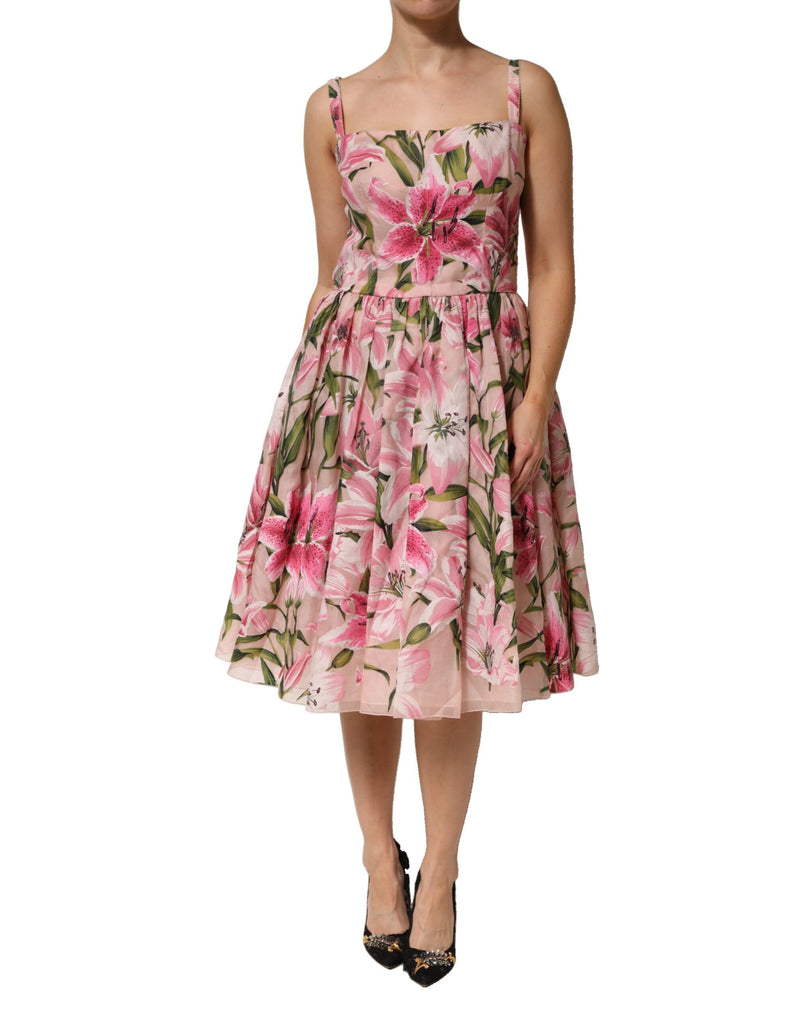Robe Midi Sans Manches à Imprimé Floral Rose Dolce & Gabbana