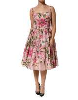 Robe Midi Sans Manches à Imprimé Floral Rose Dolce & Gabbana