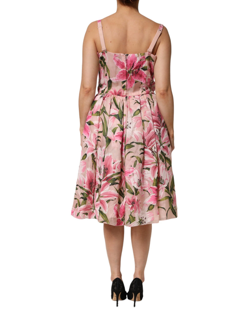 Robe Midi Sans Manches à Imprimé Floral Rose Dolce & Gabbana