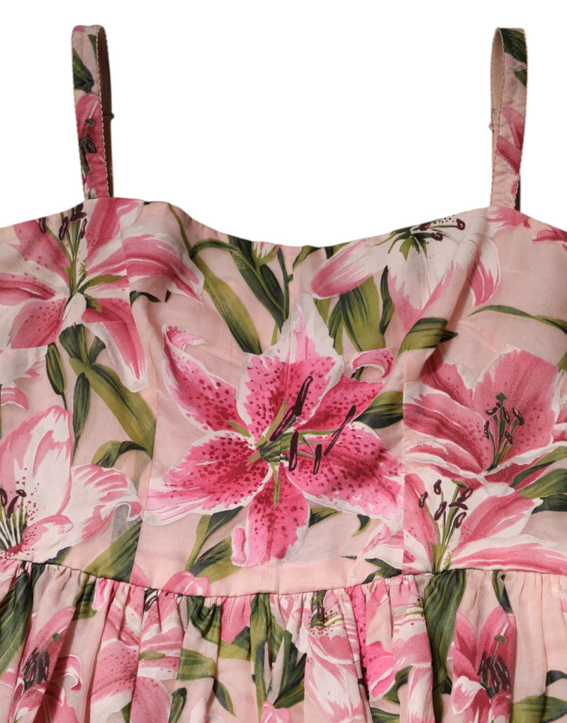 Robe Midi Sans Manches à Imprimé Floral Rose Dolce & Gabbana