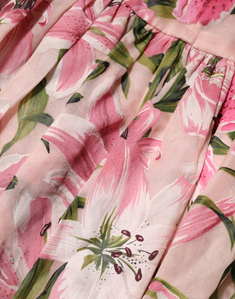 Robe Midi Sans Manches à Imprimé Floral Rose Dolce & Gabbana