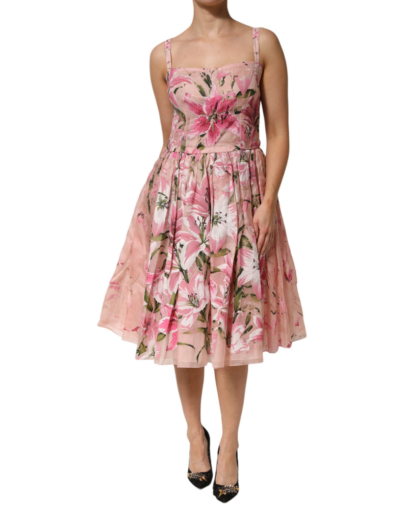 Robe Midi Sans Manches Florale Rose Dolce & Gabbana