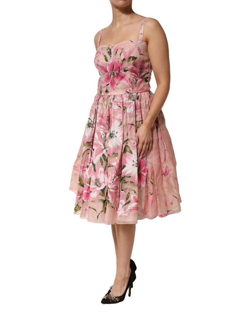 Robe Midi Sans Manches Florale Rose Dolce & Gabbana