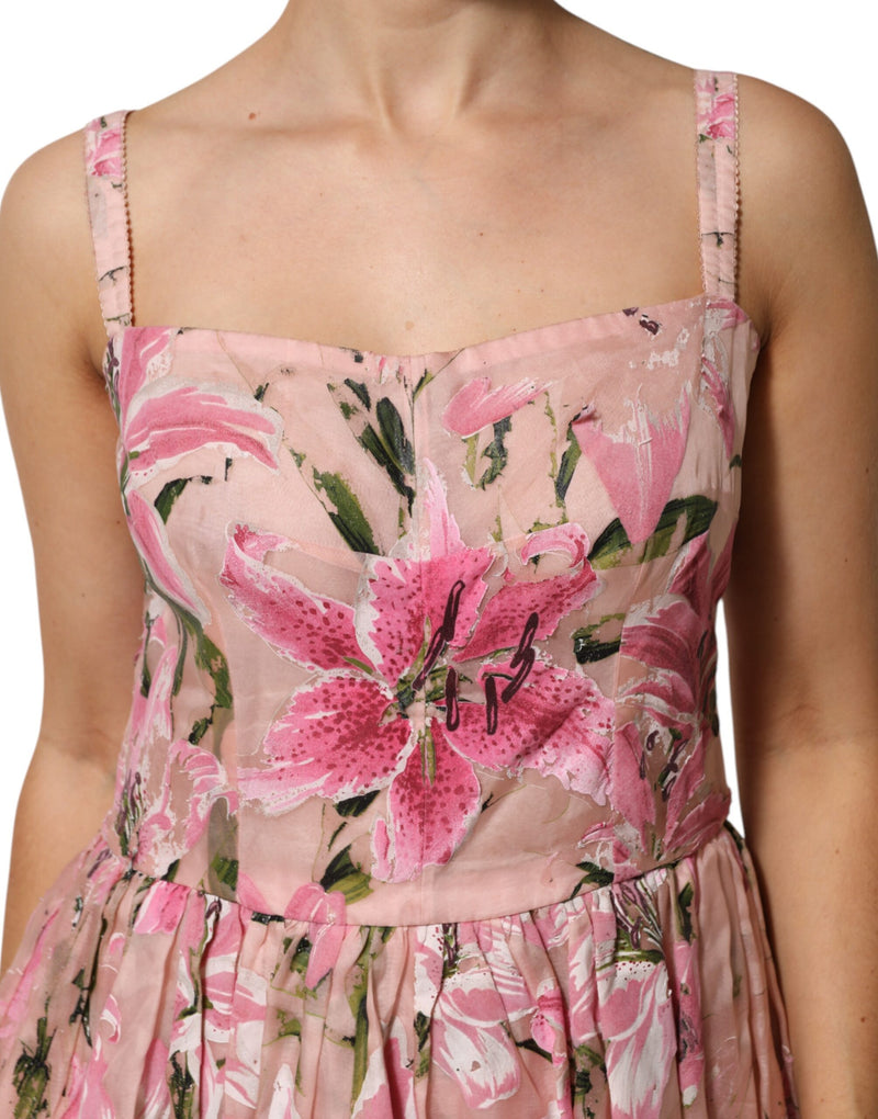 Robe Midi Sans Manches Florale Rose Dolce & Gabbana
