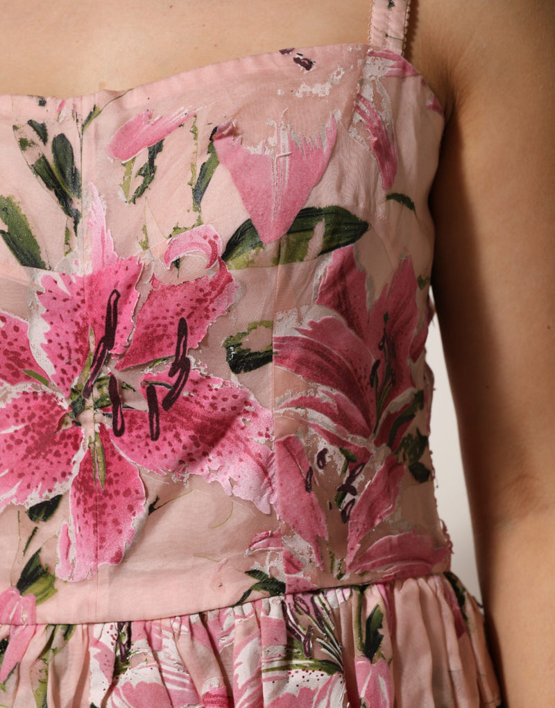 Robe Midi Sans Manches Florale Rose Dolce & Gabbana
