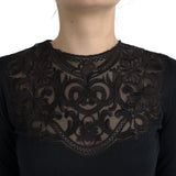Dolce & Gabbana Blouse Longue en Soie Noire avec Dentelle