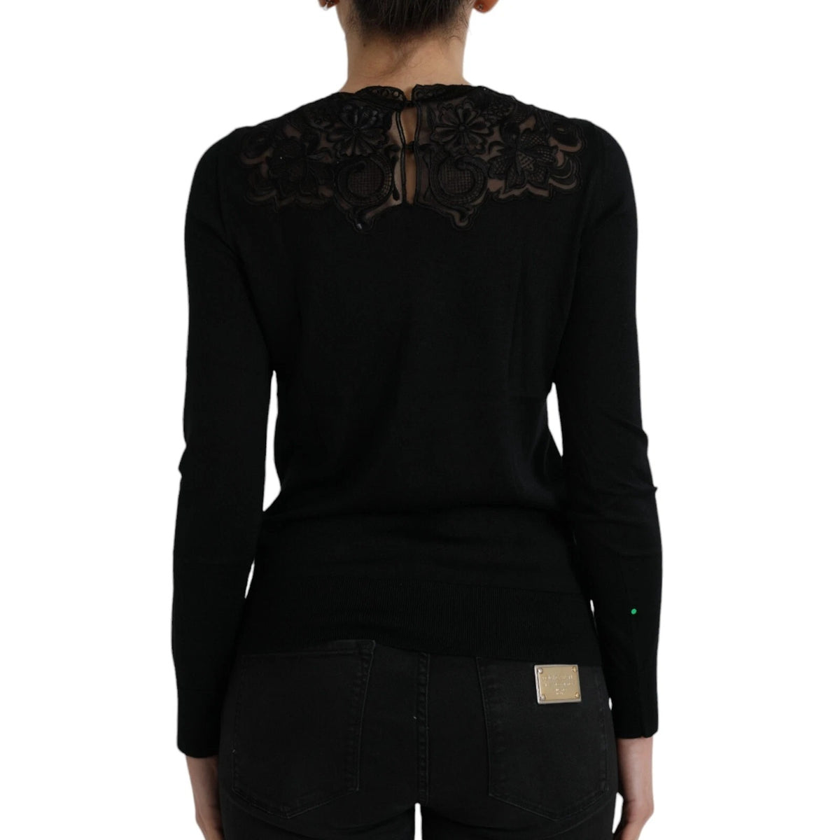 Dolce & Gabbana Blouse Longue en Soie Noire avec Dentelle