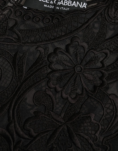 Dolce & Gabbana Black Silk Lace Trim Long Sleeves Blouse Top