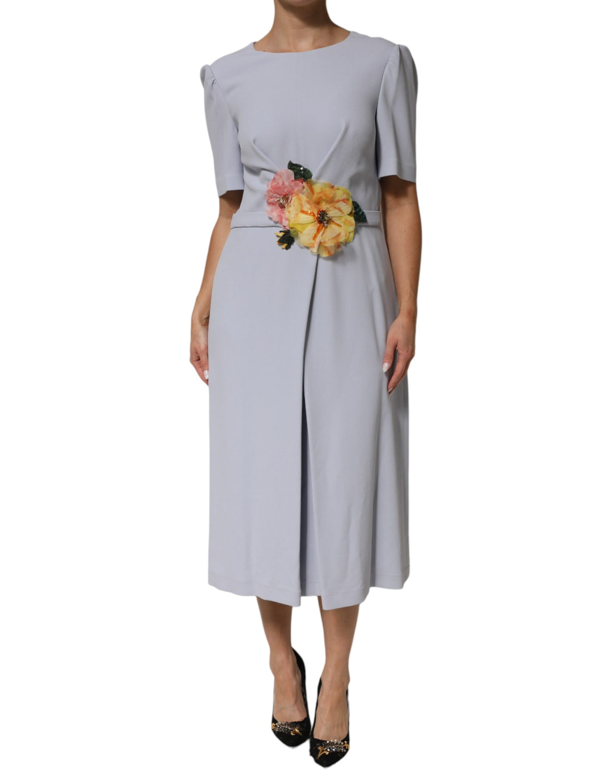 Robe Midi Dolce & Gabbana Light Blue avec Appliqué Floral