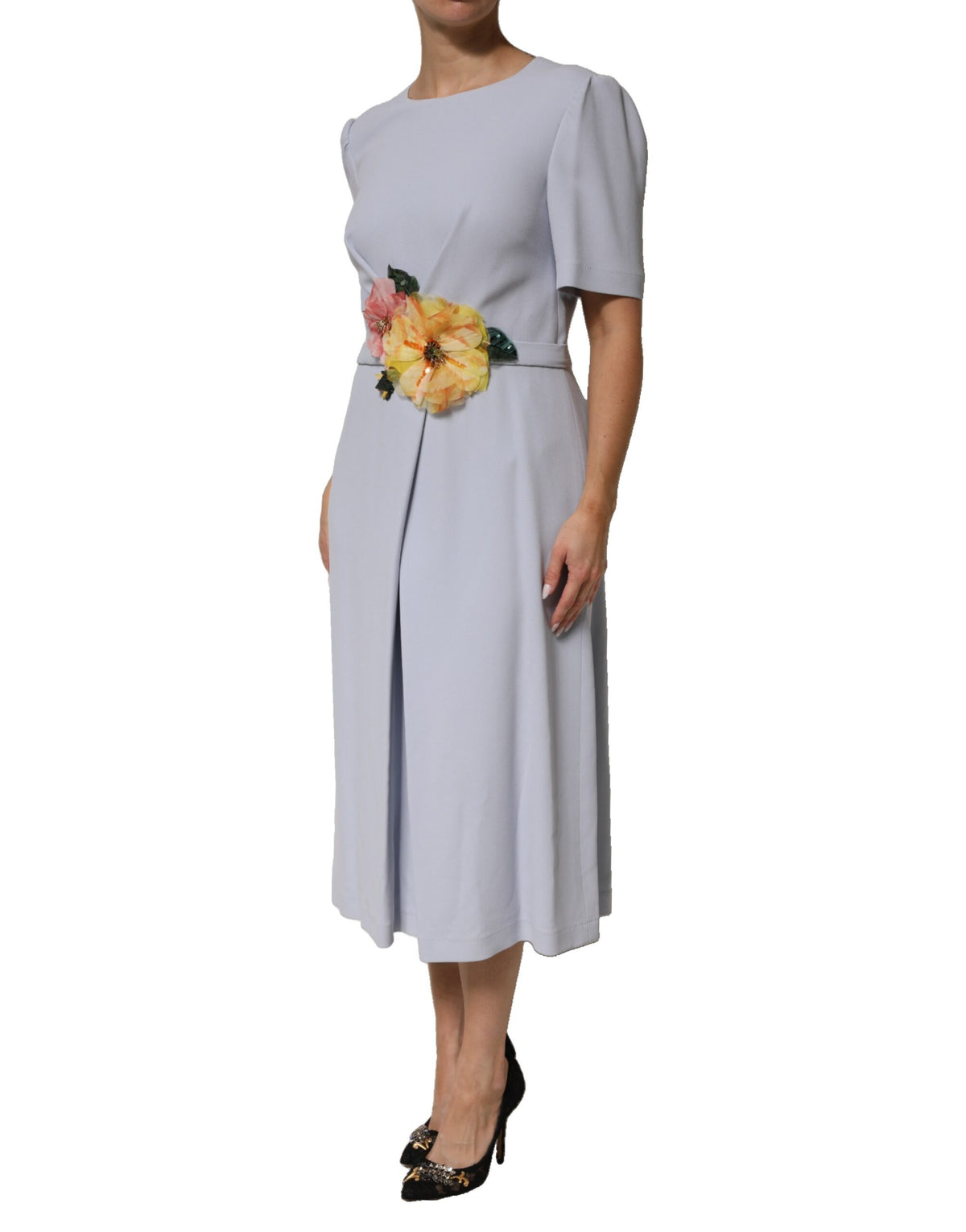 Robe Midi Dolce & Gabbana Light Blue avec Appliqué Floral