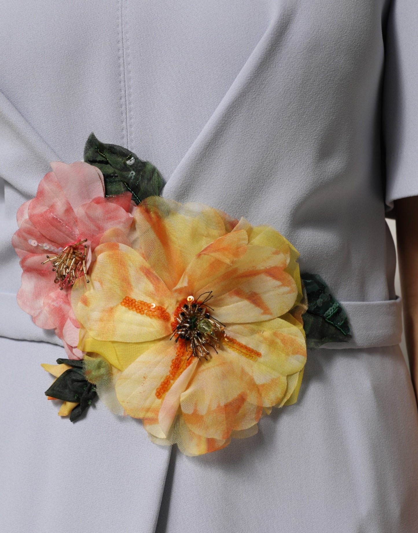 Dolce & Gabbana Light Blue Viscose Blend Floral Applique Dress