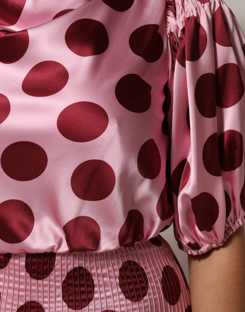 Dolce & Gabbana Pink Red Polka Dot Silk Satin Maxi Dress