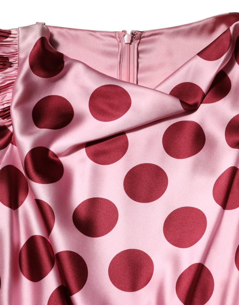 Dolce & Gabbana Pink Red Polka Dot Silk Satin Maxi Dress