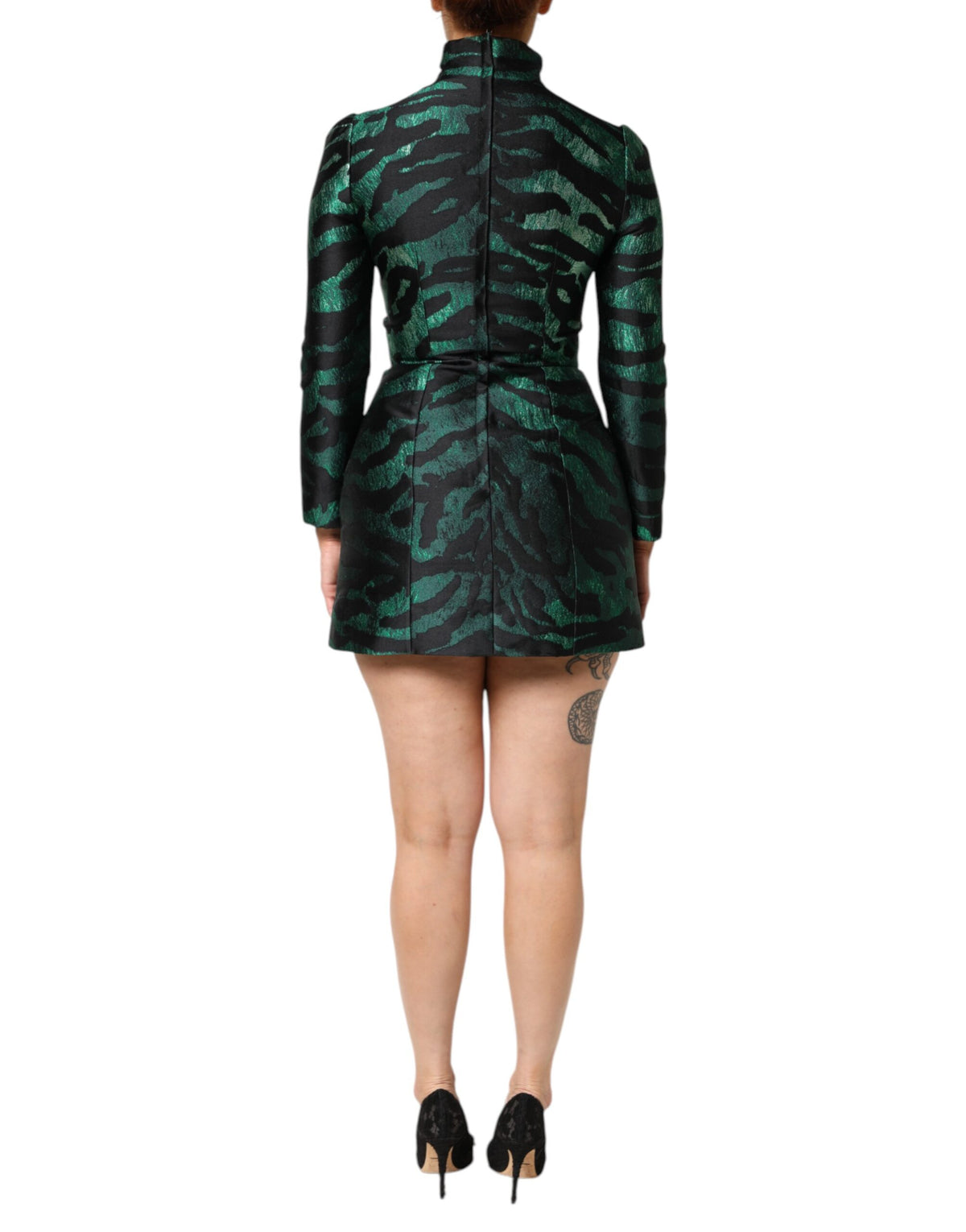 Dolce & Gabbana Robe Longue Mini Jacquard Métallique Noir Vert