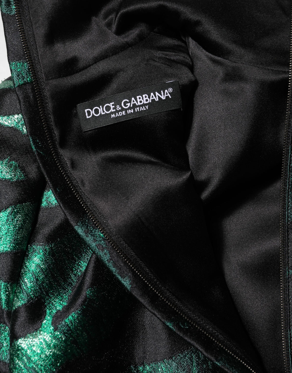 Dolce & Gabbana Robe Longue Mini Jacquard Métallique Noir Vert