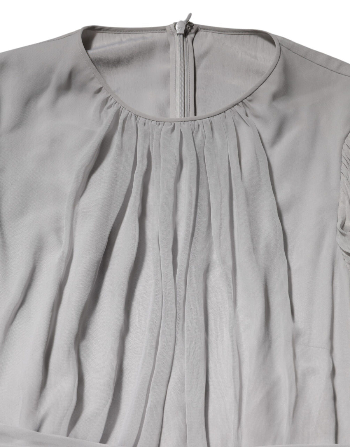 Dolce & Gabbana Grey Pleated Maxi Long Sleeve Silk Blend Gown