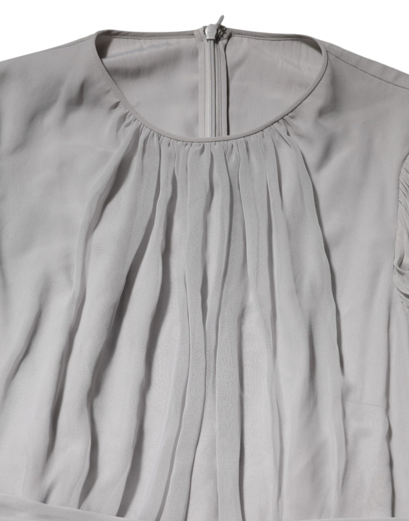 Dolce & Gabbana Grey Pleated Maxi Long Sleeve Silk Blend Gown