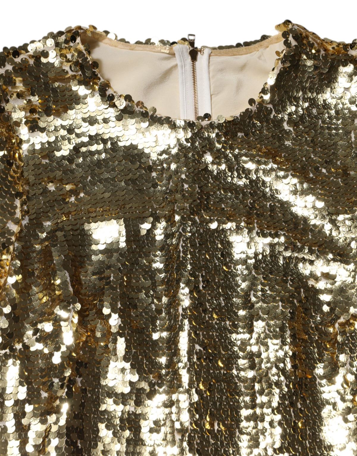 Robe Mini à Manches Longues en Sequins Dorés Dolce & Gabbana